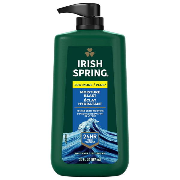 Irish Spring Men's Body Wash, Moisture Blast, 30 Oz Pump Bottle, Feel Fresh All Day