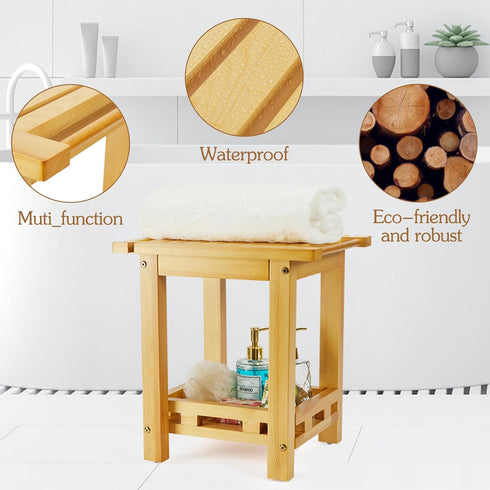 DNANAOL 450 lbs Shower Bench - Natural Wood Shower Stool with Storage Shelf, Waterproof Shower Chair with Handles