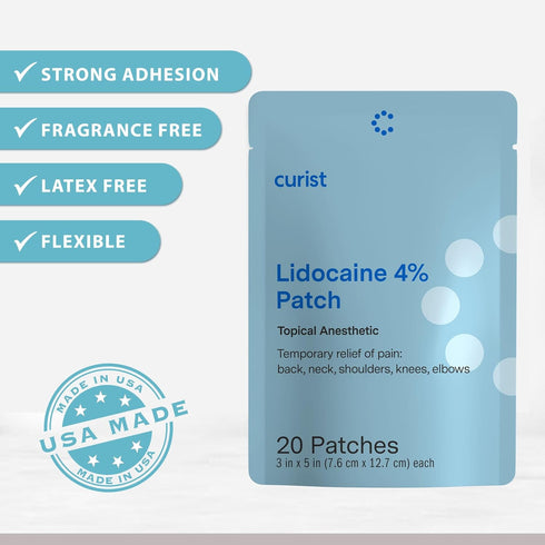 Curist Super Stick Lidocaine Patches, Topical Pain Relief - 40 Patches (2 Pack) for Back, Neck, Muscle Relief