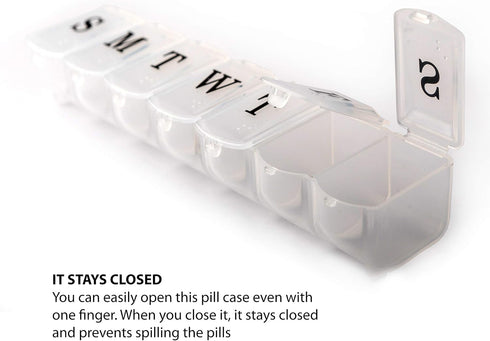 Deke Home Weekly Pill Organizer (2 Pack) - 7 Day Pill Box with Large Compartments, Easy Open, BPA Free, Travel Friendly