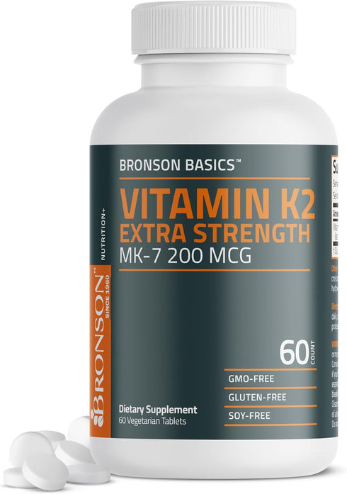 Bronson Vitamin K2 MK-7 200mcg Extra Strength - 60 Vegetarian Tablets