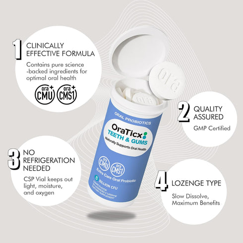 Teeth & Gums Dental Probiotic, Naturally Supports Oral Health, 8 Billion CFU, Grape Flavor, 30 Lozenges
