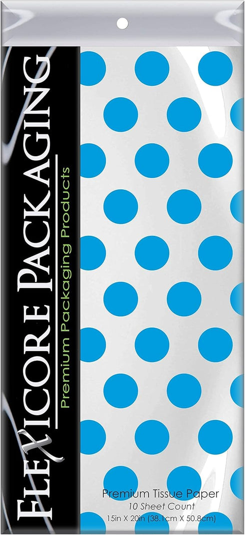Flexicore Packaging Turquoise Polka Dot Gift Wrap Tissue Paper, 15 Inch X 20 Inch, 10 Sheets for DIY Craft, Art,