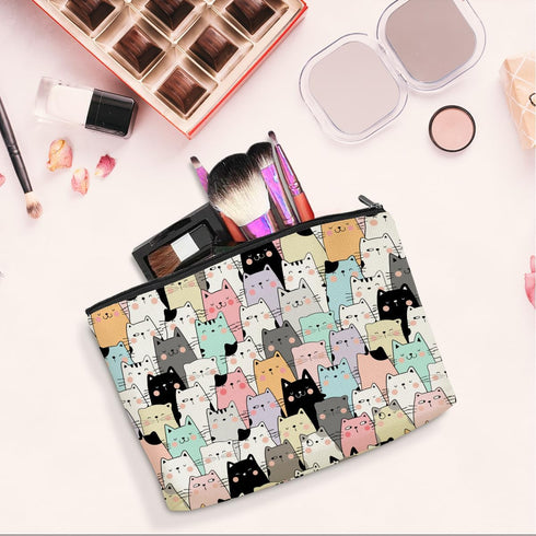 Cute Cat Makeup Bag, Cat Lover Gifts for Women, Kawaii Travel Toiletry Bag for Animal Pet Owners