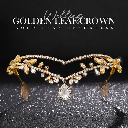 CLOACE Rhinestone Headband, Gold Leave Pendant Headpiece, Crystal Hair Accessories for Women and Adult Bride