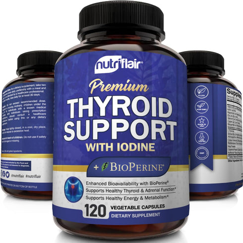 NutriFlair Thyroid Support Complex, 120 Capsules, with Iodine, Black Pepper, Ashwagandha, Vitamin B12
