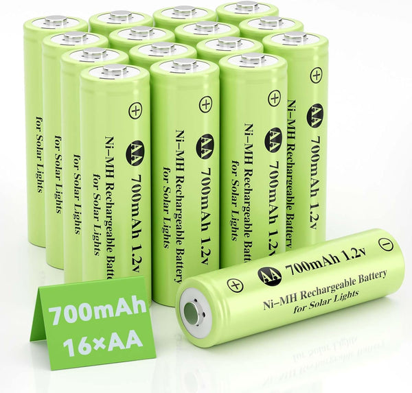 Hronn 1.2V AA 700mAh NiMH Rechargeable Battery, 16 Pack Double A Solar Lights