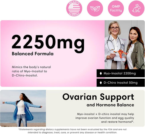 FLEUR Myo-Inositol & D-chiro Inositol Capsules, Hormone Balance & Ovarian Function Support for Women, Non-GMO & Vegan,