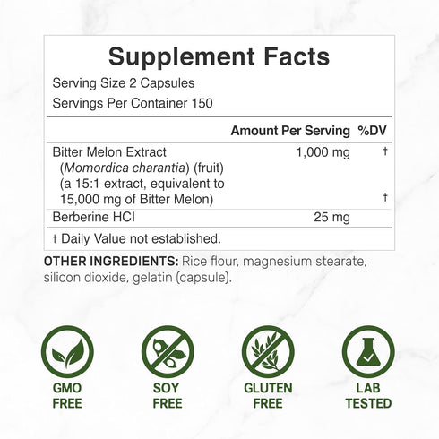 Bitter Melon with Berberine Supplement, 15,000mg Per Serving, 300 Capsules, Plant Based, Non-GMO