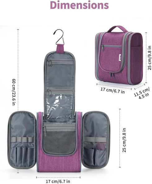 Narwey Small Hanging Toiletry Bag for Women, Travel Makeup Organizer for Toiletries, Medium, Dark Purple