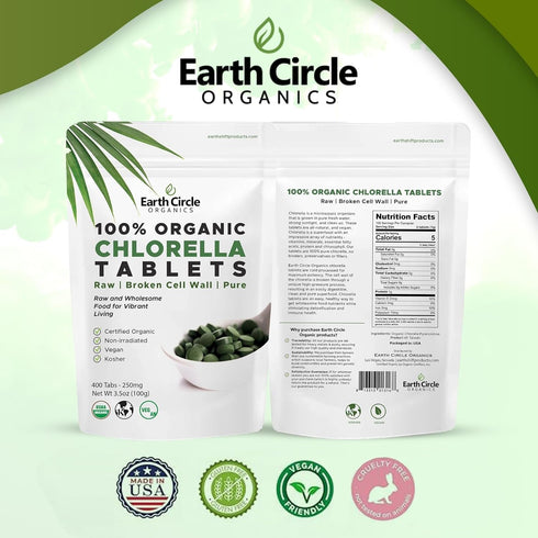 Organic Chlorella Tablets 400 Count | High Potency Superfood | Chlorophyll Pills from 100% Pure Green Algae | Vegan,