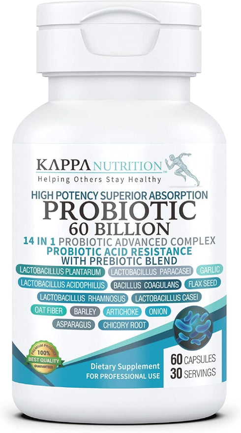 KAPPA NUTRITION Probiotic 60 Billion CFU - 14 in 1 Probiotic for Women, Men & Adults, Natural, Shelf Stable