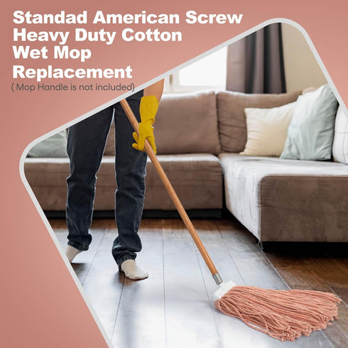 Large,3Pack) 2 Pack Commercial Matthew Cleaning Screw-on Heavy Duty Cotton Wet Mop Replacement Heads(Orange