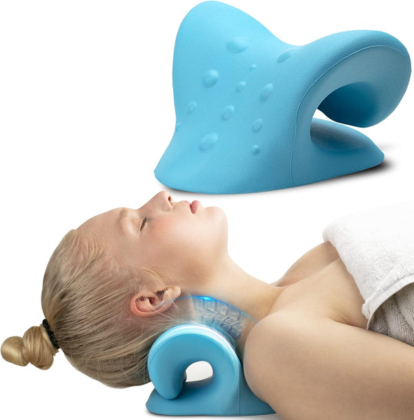 Neck Stretcher Cervical Traction, Ergonomic Neck Pillow for Pain Relief, Neck Curve Corrector, Light Blue