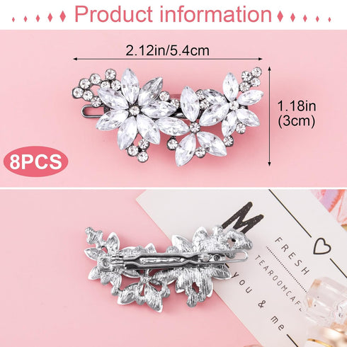 PAGOW 8 Pcs Crystal Flower Bridal Hair Clips, Silver Bride Wedding Hair Accessories Hair Pins, Rhinestone Flower Wedding Headpiece for Brides Women Girls