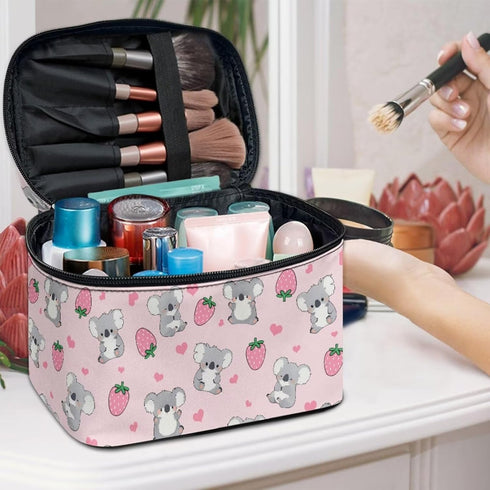 Strawberry Koala Makeup Bag, Toiletry Pouch, Desk Cosmetics Storage with Strap