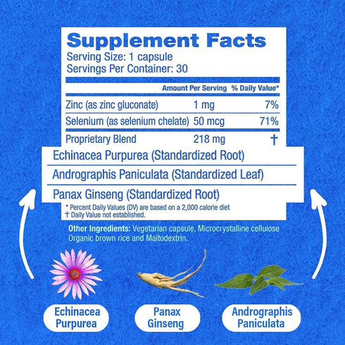 HybridCR Rapid Immunity Supplement - Zinc, Echinacea, Andrographis, Ginseng, Selenium, Gluten-Free, 30 Veggie Caps