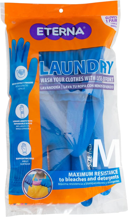 ETERNA Extra Long Gloves for Laundry, Kitchen, Household Cleaning, Size M, Brush Effect on Fingers, 3.63 Oz
