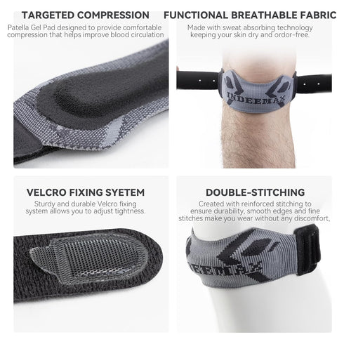 INDEEMAX Knee Brace Strap for Women and Men, Patellar Tendon Support Strap for Knee Pain Relief, Gray