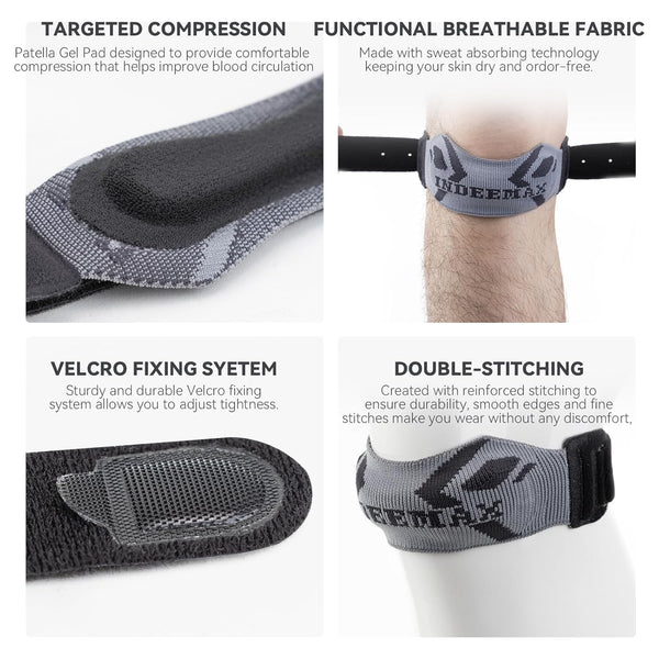 INDEEMAX Knee Brace Strap for Women and Men, Patellar Tendon Support Strap for Knee Pain Relief, Gray