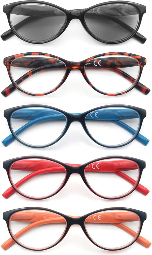 HEEYYOK 5-Pack Reading Glasses Women 1.50 - Beautiful Readers with Quality Spring Hinge, Colorful for Outdoors