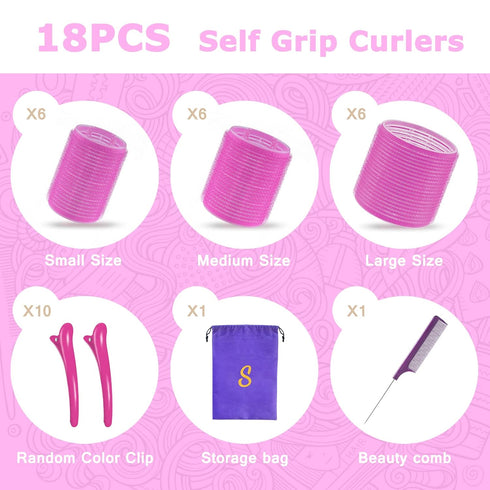 Self Grip Hair Roller Set, 18 pcs Hair Rollers with Clips and Comb, Salon Hairdressing Curlers, DIY Styles, Sungenol 3