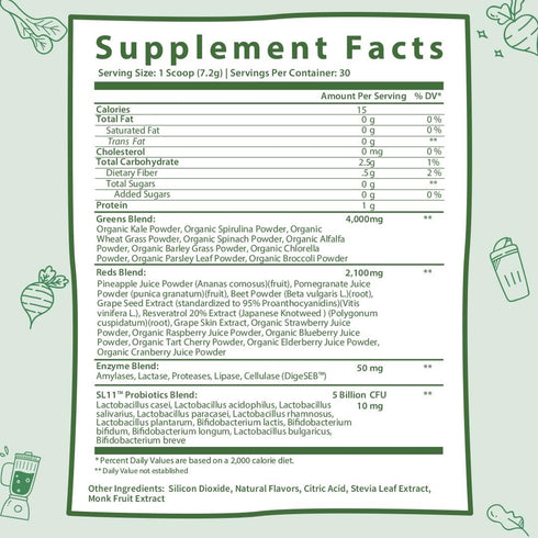 GOBIOTIX Super Greens and Reds Powder, Probiotic Supplement with Digestive Enzymes, Organic Whole Foods (Mango)