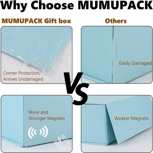 MUMUPACK Light Blue Gift Box, 10x7.3x3.5 with Lids for Presents, Includes Ribbon and DIY Printable Sticker Paper