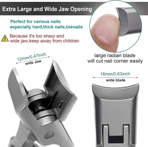 Nail Clippers for Men - Thick Nails, Large Wide Jaw Opening Long Handle Heavy Duty Ultra Sharp Toe Nail Clippers with