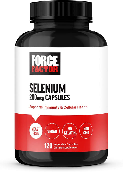 Force Factor Selenium 200mcg Immune Support Supplement - 120 Vegan Non-GMO Capsules