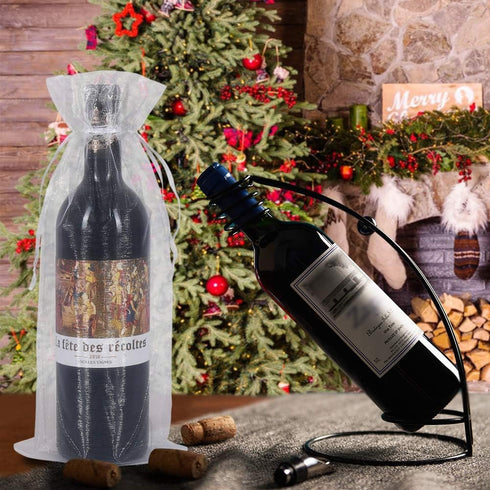 HRX Package 30pcs White Organza Wine Bags - Sheer Mesh Gift Pouches with Drawstring for Christmas