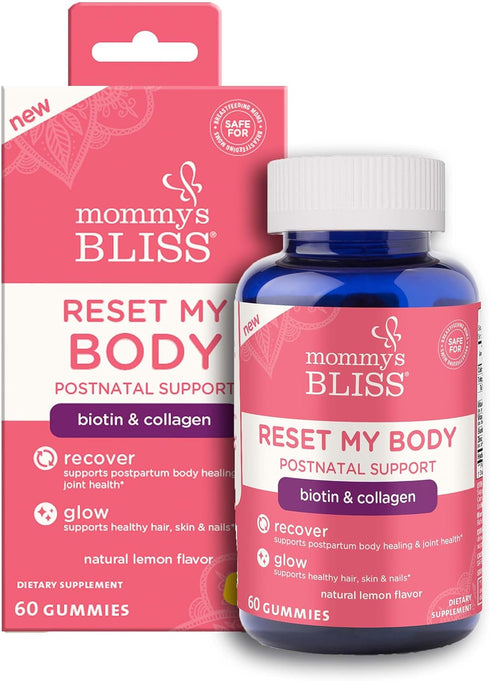 Mommy's Bliss Postnatal Support Reset My Body Gummies, 60 Gummies, Biotin & Collagen, Supports Postpartum Energy,
