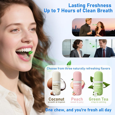 GUSTANO (105 Popboom Probiotic Travel Size Mouthwash Tablets for On-The-Go Oral Care, Teeth Whitening Mouthwash Tablets