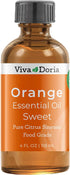 100% Pure Sweet Orange Essential Oil by Viva Doria, Undiluted Food Grade USA Orange Oil, 118 mL (4 Fl Oz)