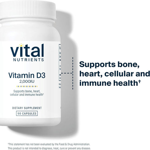 Vital Nutrients Vitamin D 2000 IU | D3 Supplement for Healthy Bones, Teeth, Muscles | 90 Capsules