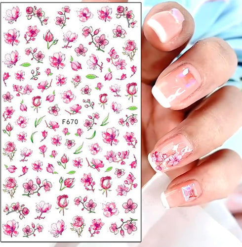 3D Pink Cherry Blossom Nail Art Stickers, Self-Adhesive Floral Designs, Spring Nail Art Supplies for Women