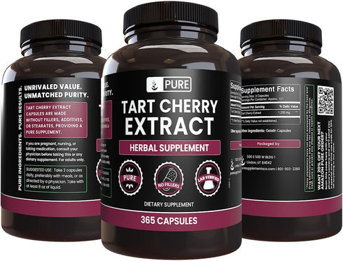 PURE ORIGINAL INGREDIENTS Tart Cherry Extract (365 Capsules) - No Magnesium or Rice Fillers, Always Pure, Lab Verified
