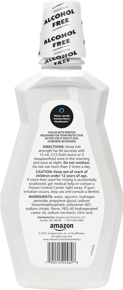 Amazon Basics Whitening Mouthwash, Alcohol Free, Clean Mint, 32 Fluid Ounces, 1-Pack