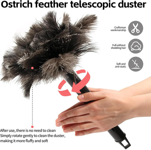 Retractable Feather Duster with Genuine Ostrich Feathers, Eco-Friendly Handheld Cleaning Tool for Home and Office