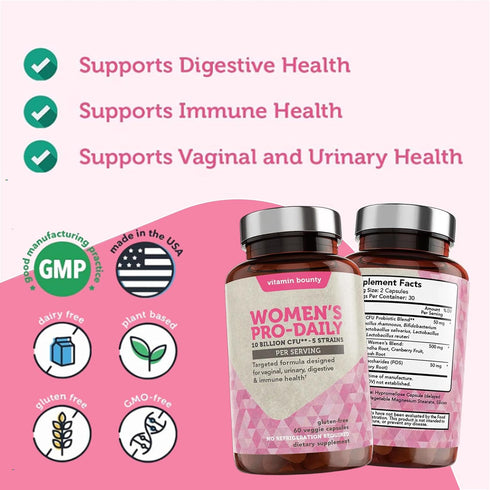Vitamin Bounty Women's Pro-Daily Probiotic, 10 Billion CFUs, Vaginal & Digestive Health, 2 Pack of 60 Capsules