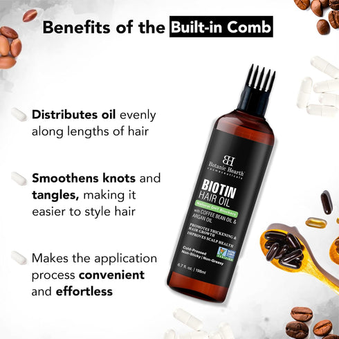 Botanic Hearth Biotin Hair Oil 6.7 fl oz for Hair Growth, Infused with Coffee Bean Oil & Argan Oil, Strengthening