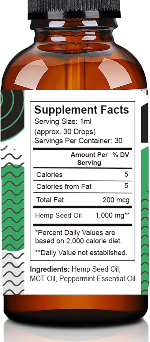 Organic Hemp Seed Oil (2 Oz), Peppermint Flavor, High Potency 30,000 mg for Natural Pain Relief