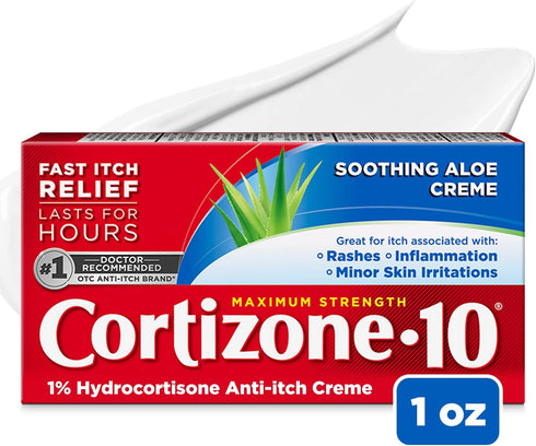 Cortizone-10 Maximum Strength Soothing Aloe Itch Relief Cream - 1% Hydrocortisone, Fast-Acting Anti-Itch for Bug Bites,