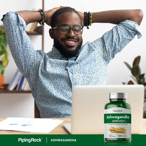 Piping Rock Ashwagandha Capsules 4500mg | 120 Count | Concentrated Root Extract with Black Pepper | Non-GMO, Gluten Free