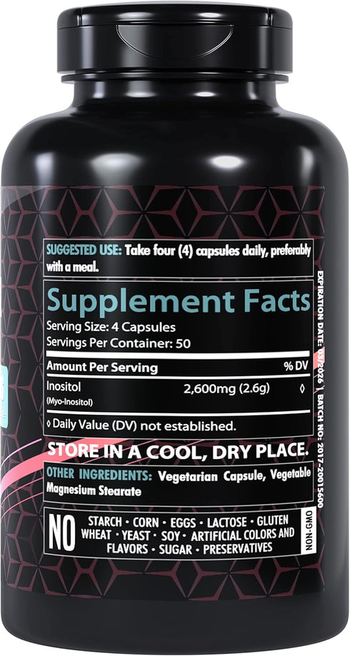 Myo Inositol 2000mg | 200 Capsules | Ultra Strength | Healthy Ovarian Support for Women | Vitamin B8 | Made in The USA
