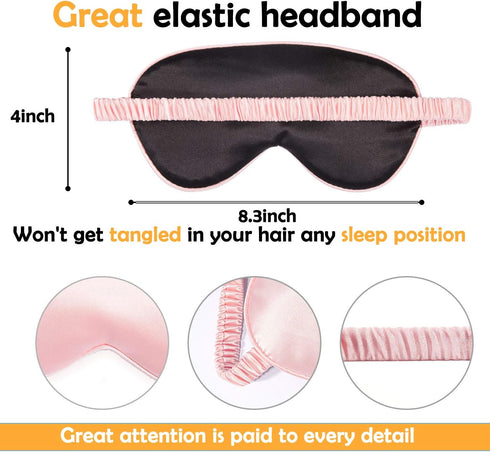 Whaline 2 Pcs Silk Sleep Eye Cover with Ear Plugs, Soft Eye Cover for Night Sleeping, Pink & Black