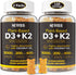 Vitamin D3 5000iu & K2 (as MK7) 200mcg Gummies + 600mg Calcium - High Absorption, Maximum Strength Vitamin D3 K2