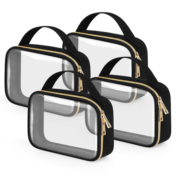 Wedama TSA Approved Toiletry Bag, 4 Pack Clear Makeup Bags with Handles, Quart Size PVC Cosmetic Bags for Travel