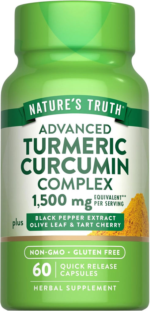 Nature's Truth Turmeric Curcumin 1500 mg - 60 Capsules with Black Pepper Extract & Olive Leaf - Non-GMO