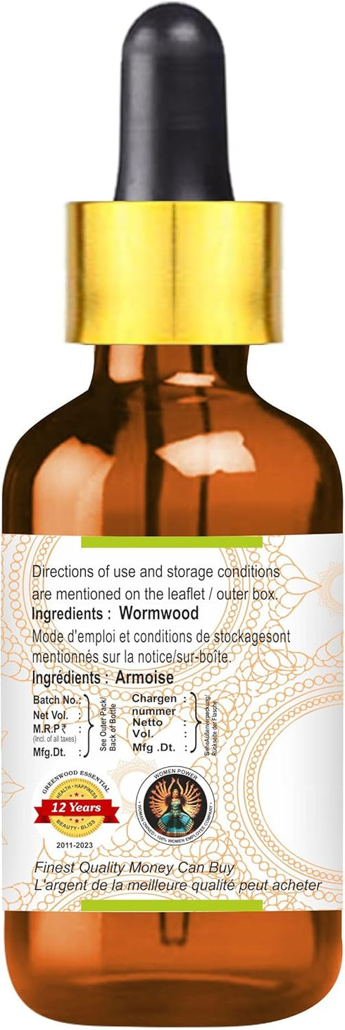 Pure Wormwood Essential Oil (Artemisia Absinthium) with Glass Dropper, Steam Distilled 30ml (1 oz)